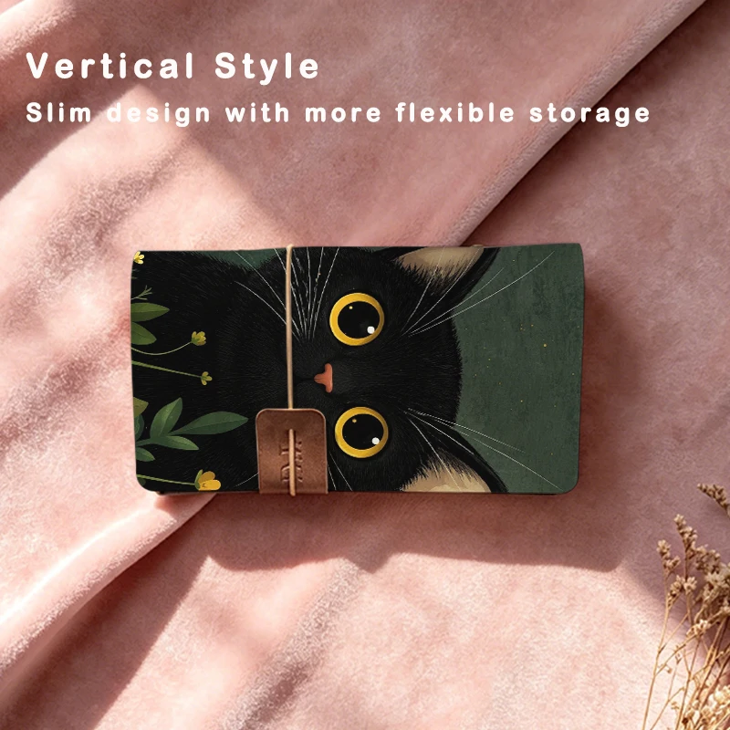 Cute Black Cat Printed 6-Ring Refillable Photo Album 80 Slots for 3 Inch Instax Mini Polaroid Kpop Photocard Storage Organizer