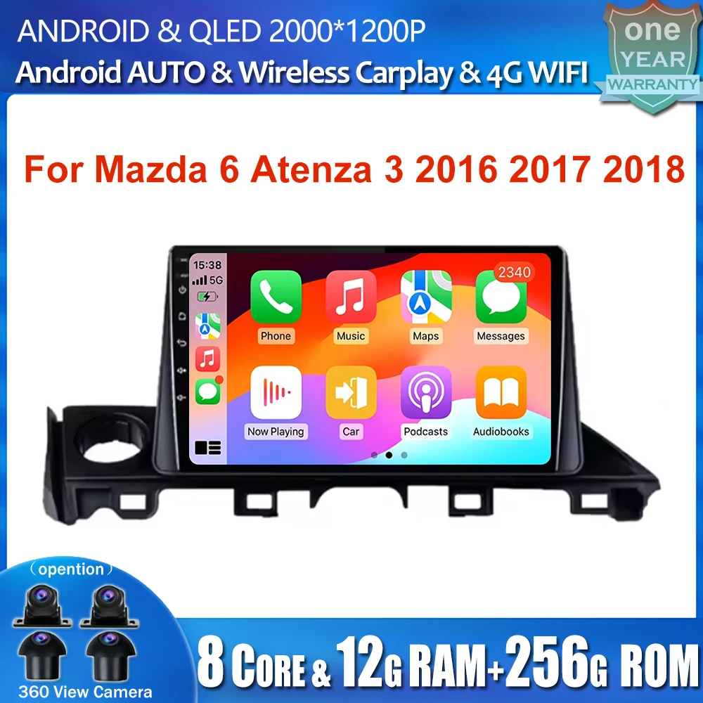 

Android 16 Car Radio For Mazda 6 Atenza 3 2016 2017 2018 GPS Navigation 4G WIFI Video Carplay Auto Stereo Player Multimedia QLED