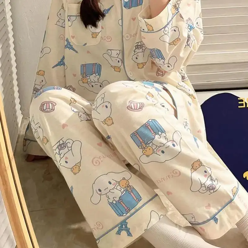Sanrio Hello Kitty Anime Primavera/autunno Y2K Cinnamoroll Pigiama Set Pantaloni a maniche lunghe Cartoon Girl Cute Japanese Loungewear 2 pezzi
