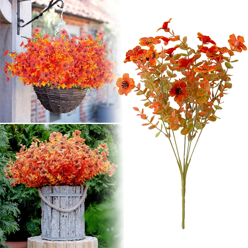 

10Pcs Artificial Fall Plants Plastic Fake Eucalyptus Shrubs Outdoor Plant for Garden Home Autumn Decoration Festival Party Decor