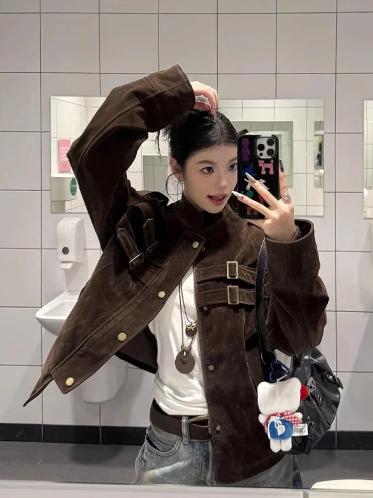 

Retro American Harington Brown Suede Men's Jaet ort Sle Spring Autumn High Sensation Splice Proc Easy Care Youth Trend