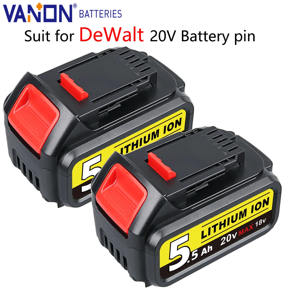 

Vanon 2 упаковки DCB205 5,5 Ач 20 В MAX литиевая батарея Замена для DeWalt DCB200 DCB202 DCB206 DCB180 DCB183 Беспроводы Инструмент Штифт батареи