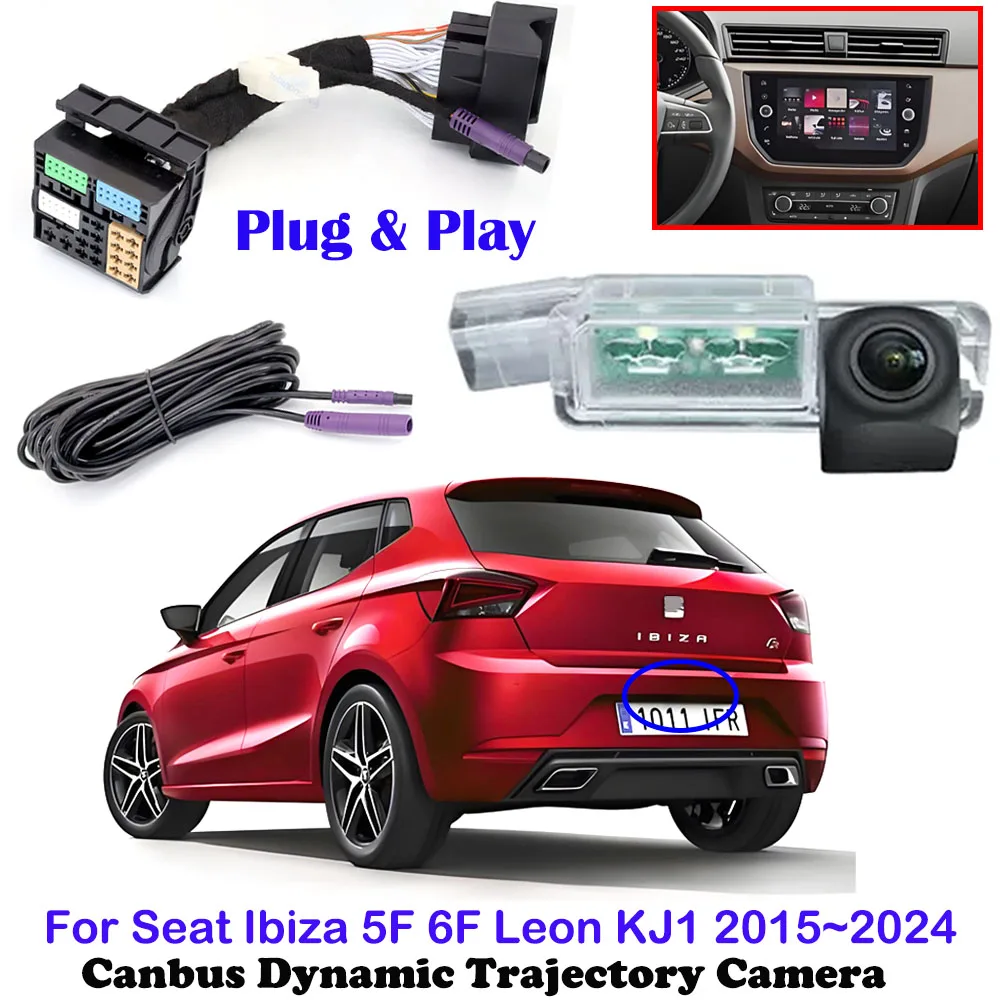Plug and Play HD Dynamic Trajectory Car Reverse Backup Rear view Camera For Seat Ibiza 5F 6F KJ1 Leon 2015~2024 Without Coding