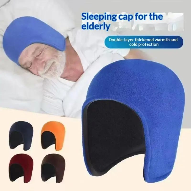 Winter Fleece Elderly Sleeping Hat With Ear Protection Lightweight Soft Skull Cap For Cold Weather Sleep Outdoor Walk Cycling