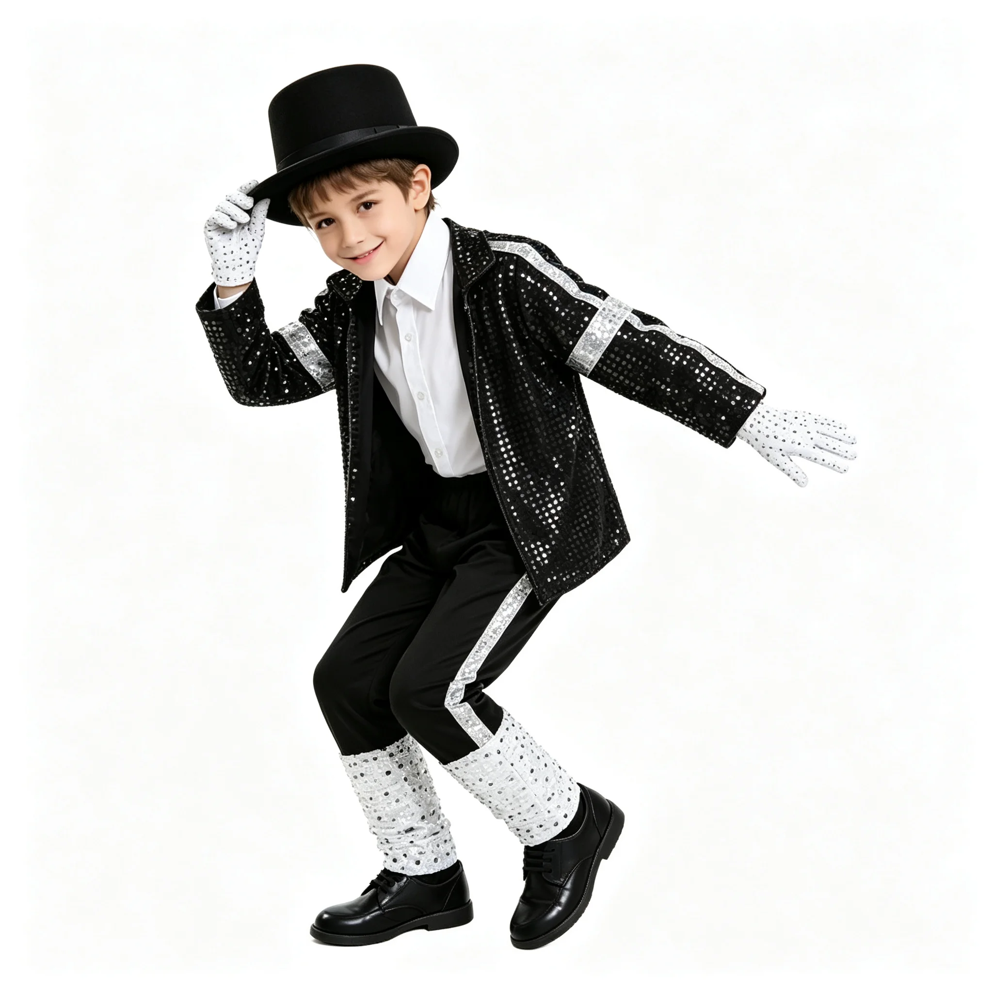Kinder Jungen Michael Jackson Cosplay Kostüm Pailletten Sänger Bühnenauftritt Outfit Halloween Karneval Party Tanz Verkleidungsanzug – Detail 4