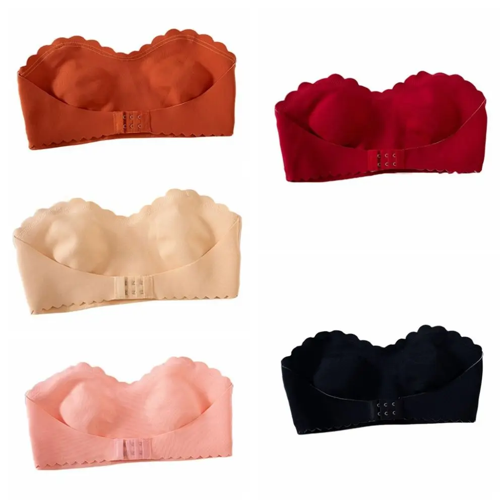 シームレスなストラップレス目に見えないブラジャーぴったりフィット耐衝撃ブラジャー女性のためのランジェリーフロントバックルワイヤレスブラジャー結婚式