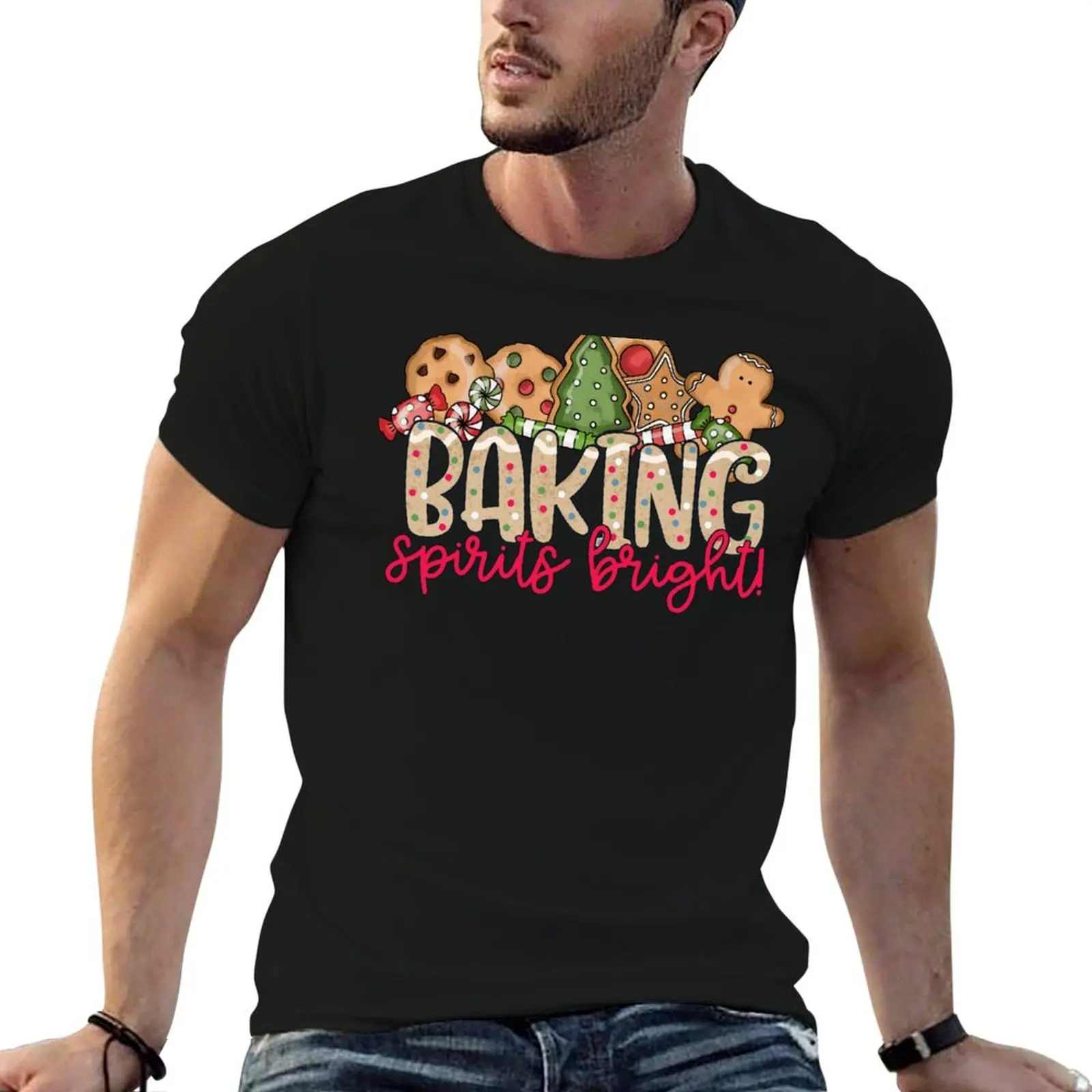 تي شيرت Baking Spirits Bright Christmas Cookies تي شيرت رجالي تي شيرت قطني للرجال تي شيرت جرافيك