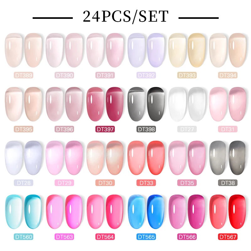 

MEET ACROSS 24Pcs/Set Quick Extension Gel Nail Polish Nude and Glitter Finger Prolong Construction Gel Varnish Nail Art Manicure