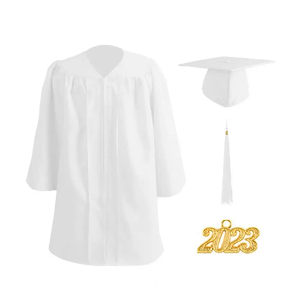 Robe de graduation en polyester spanup avec fermeture éclair et pompon pour enfants, robe académique pour documents, fournitures pour étudiants, 1 ensemble