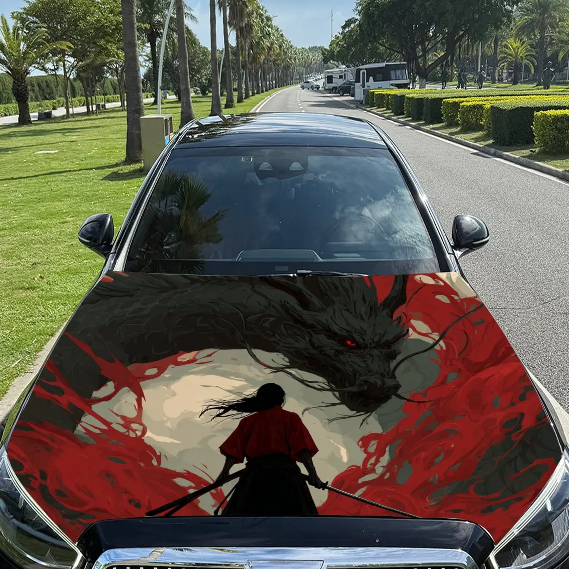 

Samurai And Wolf Pattern Vinyl Car Hood Film-UV Resistant, Easy To Apply Decorative Stickers, Suitable For Trucks And SUVs-durab