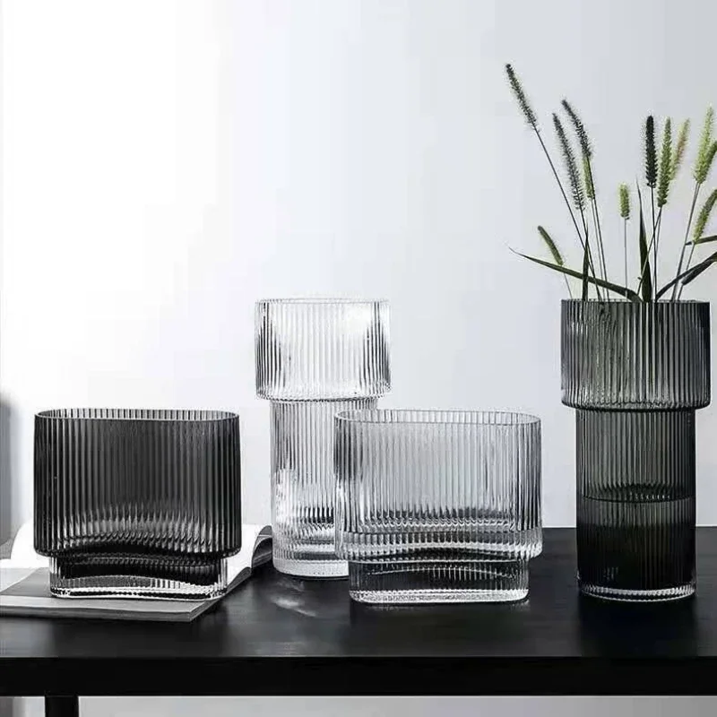 

European Simple Vertical Living Room Striped Vase Glass Vase Creative Bedroom Decoration Flowers Vase Decoration