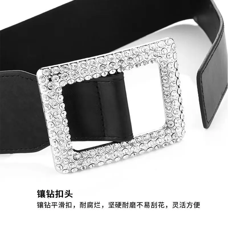 Damen Weißer Strass PU-Leder Mode Diamant-Dekorationsgürtel Elastischer Taillengürtel Koreanischer Stil Kristall 2026 Schwarz Neues Produkt – Detail 3