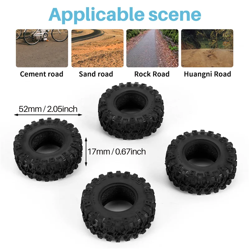 4PCS 52X17mm 1.0 Inch Soft Rubber Wheel Tires Tyre for 1/24 RC Crawler Car Axial SCX24 90081 AXI00002 Upgrade Parts