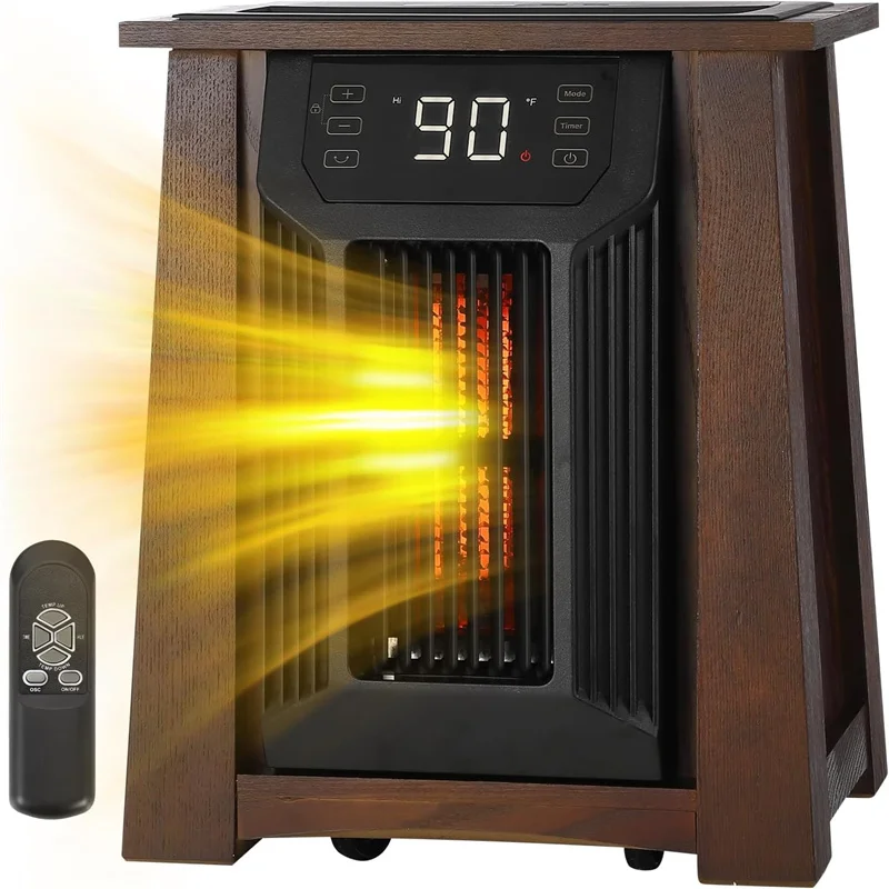 Infrared Quartz Space Heater for Indoor Use, 1500W Electric Room Heaters with Remote Control, Thermostat, Oscillation