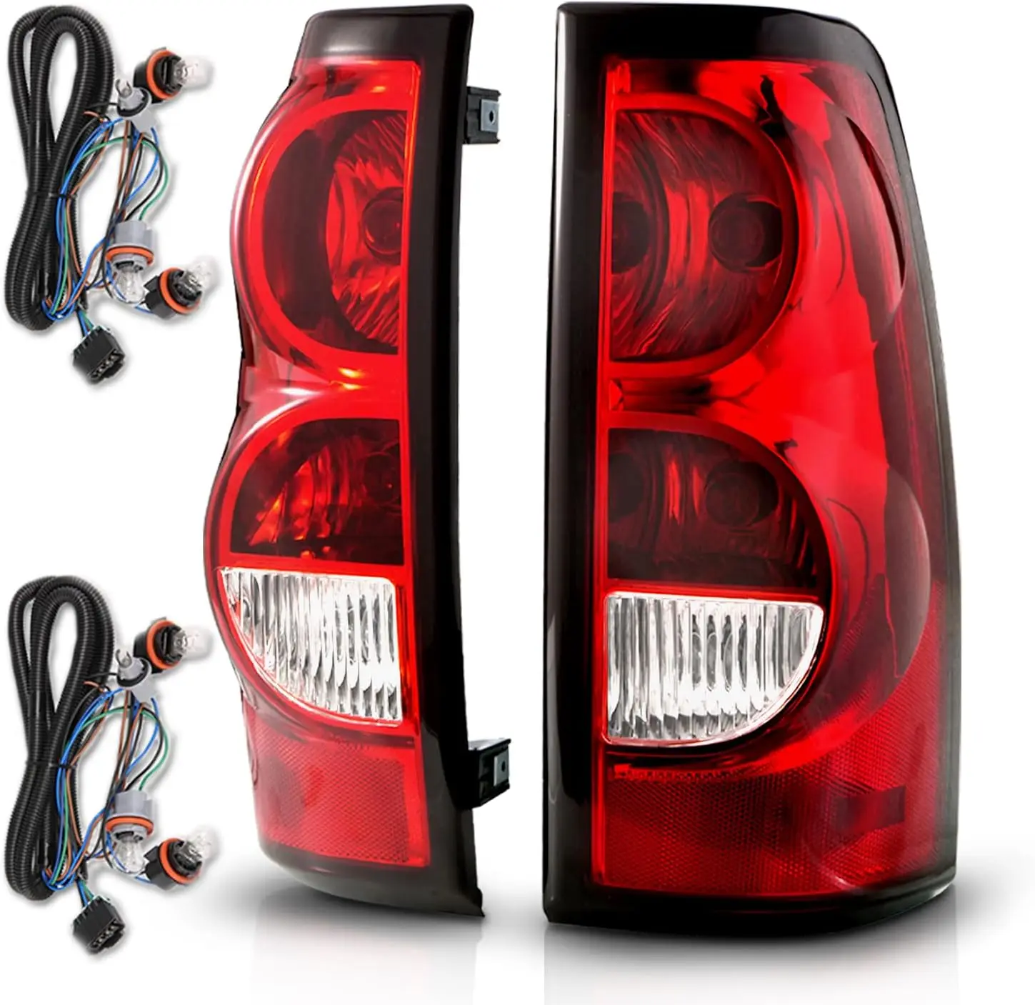 

2003-2006 Chevy Silverado OE Style Ruby Red Replacement Taillights Rear Brake Lamp Set with Incandescent Bulbs and Harness