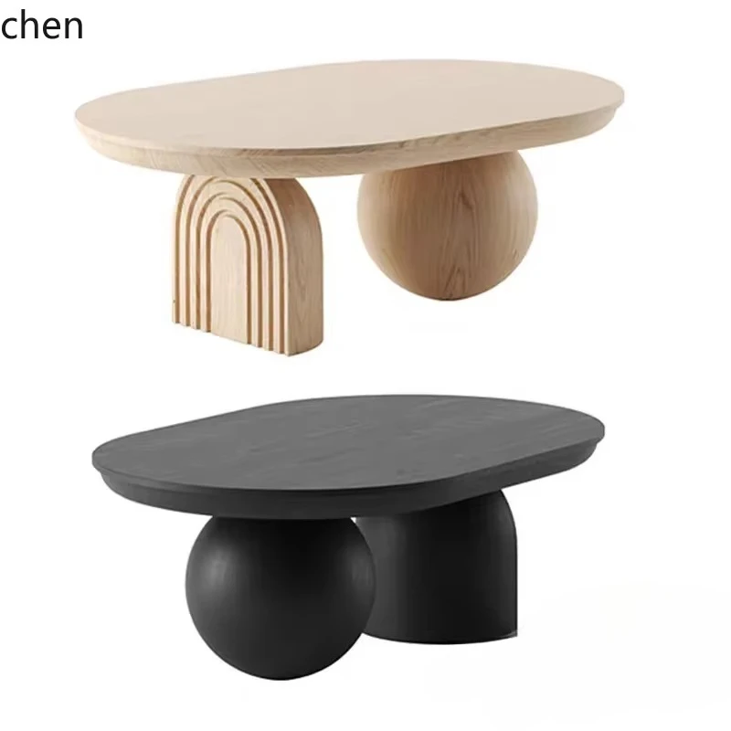 

HTT oval coffee table retro wabi sabi oval small apartment round coffee table medieval solid wood coffee