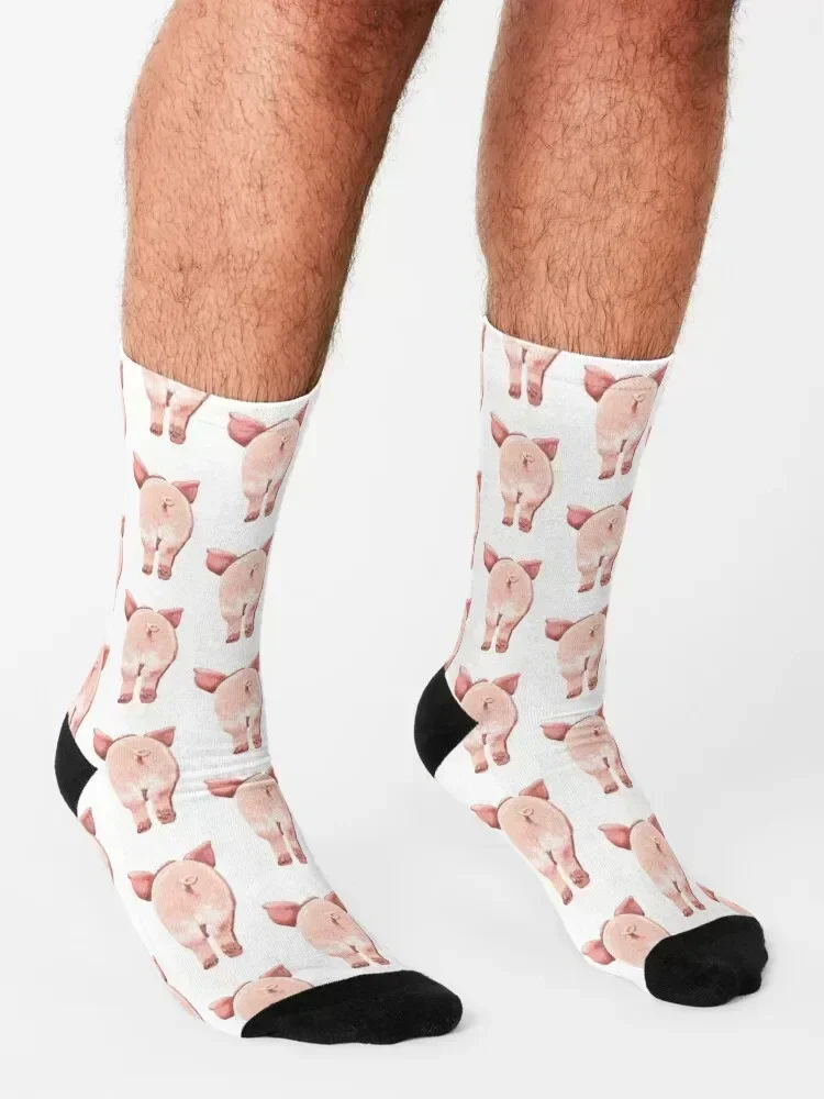 Pig Butt in Pink Socks New year's cartoon Stockings compression golf Male Socks Women's