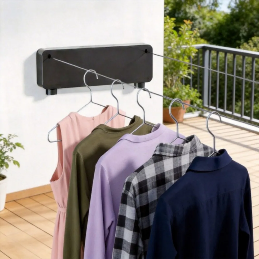 Stainless Steel Retractable Clothesline, Wall Mounted Double Line Laundry Rope, Indoor Outdoor Extendable Dryer for Apartment