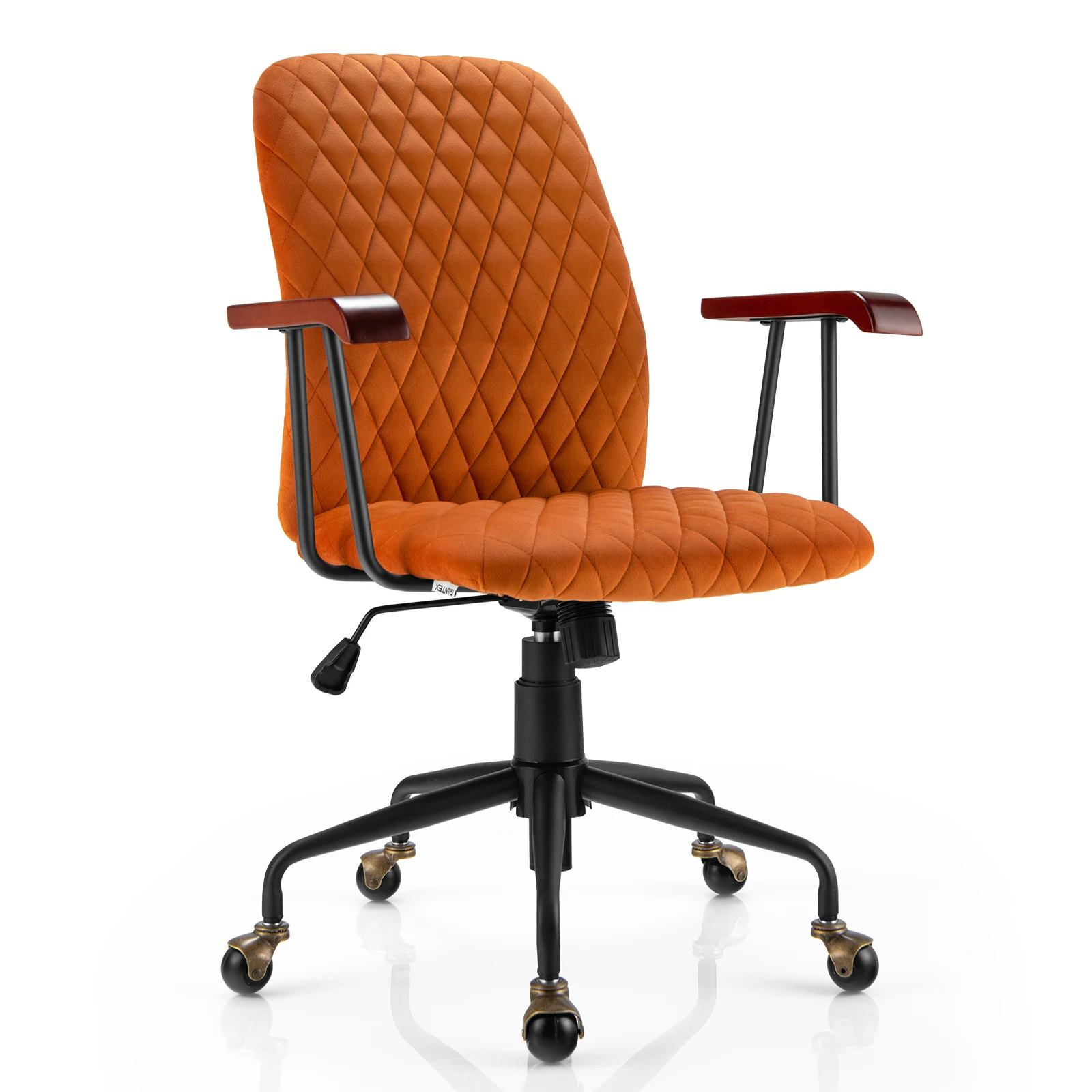 Velvet Home Office Chair Swivel Adjustable Task Chair w/ Wooden Armrest Orange