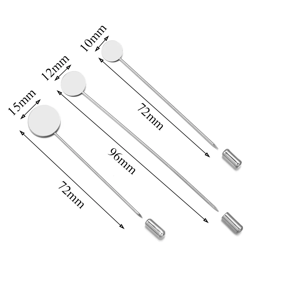 10pcs Gold Copper Long Pin Tone Round Blank Brooch Bases Tray Lapel Stick Brooch Safety Pin Needle for DIY Costume Accessories