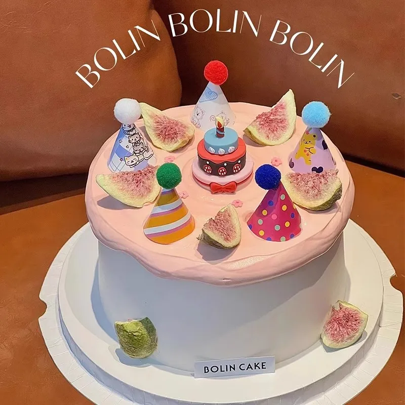 Adorno de pastel de cumpleaños con temática de pastel, sombrero suave, muñeca pequeña, Decoración de Pastel, suministros para niños y niñas, adhesivo suave