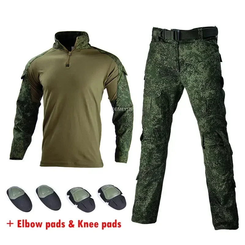 

Tactical Camouflage Uniform Wear Resistant Training Hunting Shirts Pants Sets with Elbow Knee Pads CS Airsoft Ghillie Suits