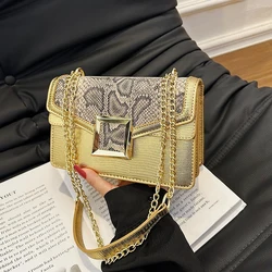 2023 New Gold Shoulder Bag Chains Messenger Bag Fashion Girls Luxury Handbag Simple Fashion Personality Small Square Women Bag