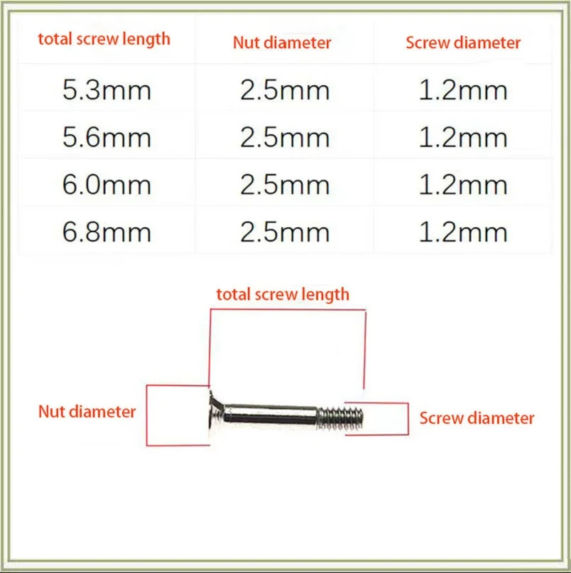 009 For Hublot Bigbang Classic Fusion Series H-U Bezel Buckle Buckle Screw Tool 5.3 5.6 6.0 6.8 8.0 2.0Stainless Steel Screws00