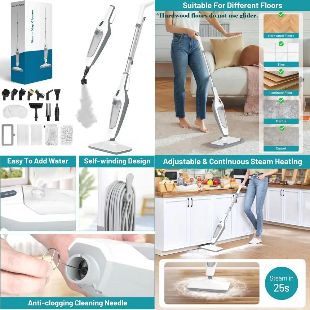 

Handheld Steam Cleaner: 12-in-1 Multipurpose Floor and Surface Cleaner for Home, Ideal for Hardwood, Windows, Tiles, and Laminat