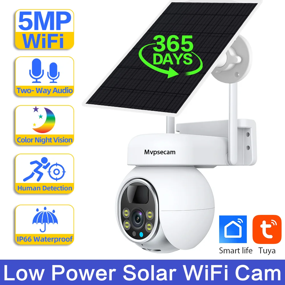 

5MP Wifi Solar CCTV Video Surveillance Camera Outdoor Waterproof PIR Detection Wireless PTZ Security Camera Color Night Vision