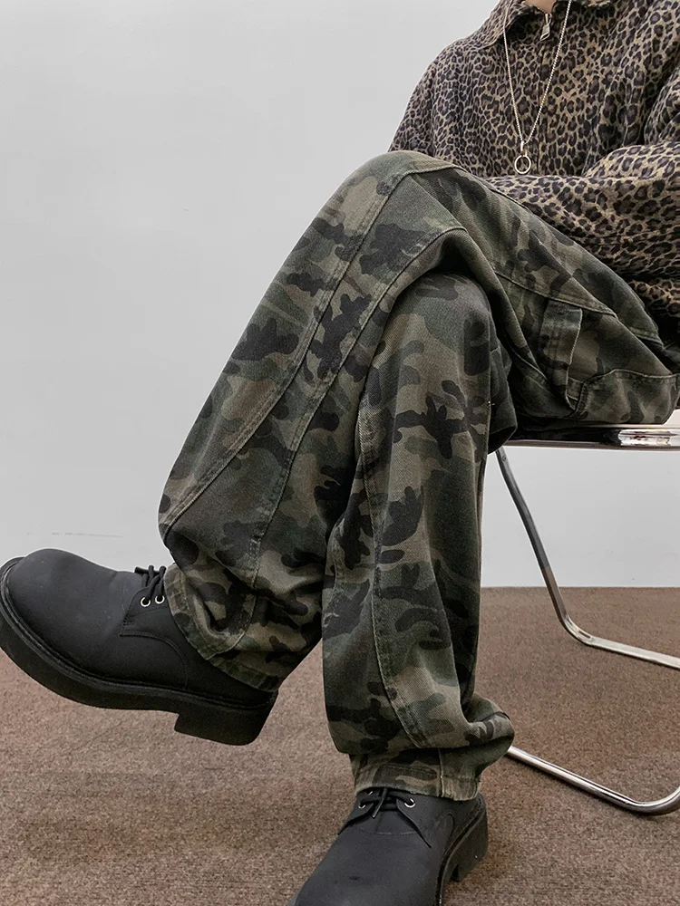 

Мужские джинсы American Sle Streetwear с камуфляжным принтом, прямые, свободного кроя, в стиле рабочей одежды, весенние, трендовые, для уличной моды