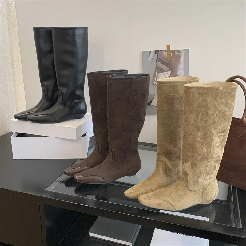 Aneikeh الشتاء أشار تو النساء أحذية عالية في الركبة موجزة منخفضة الكعب أحذية السيدات فاسق نمط الحديثة طويلة بوتا الأنثوية