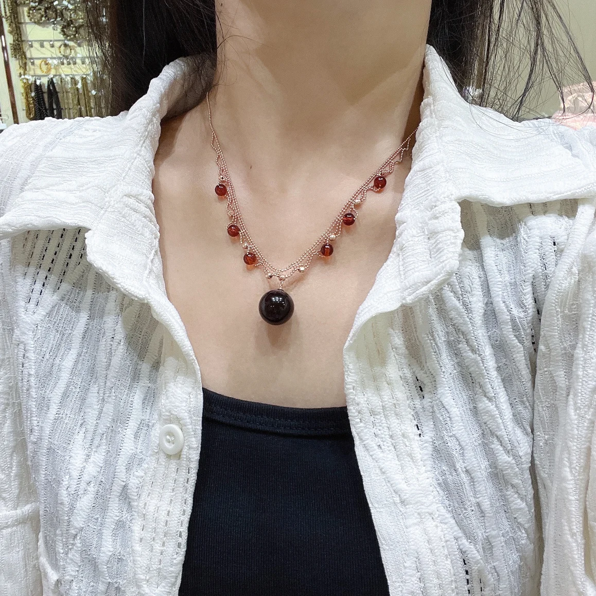 Natural Blood Amber Pendant 15mm Solid Silver Vintage Filigree Braided Design Royal Style Jewelry Gift for Women