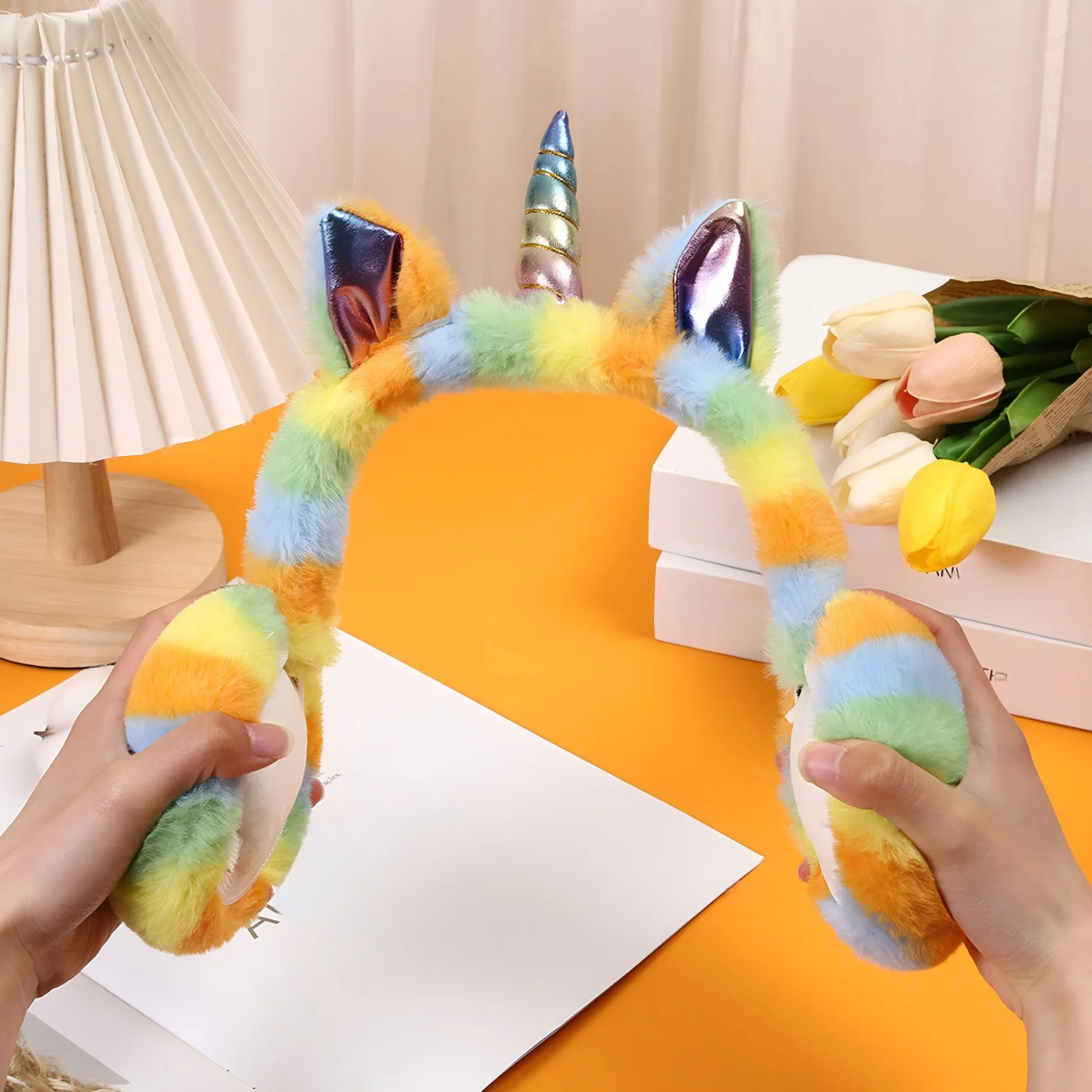 Rainbow Unicorn Plush Earmuffs, Foldable, Warm and Portable, Cute Girly Style, Autumn and Winter Frost-Proof and Cold-Proof Earmuffs, Holiday Gift