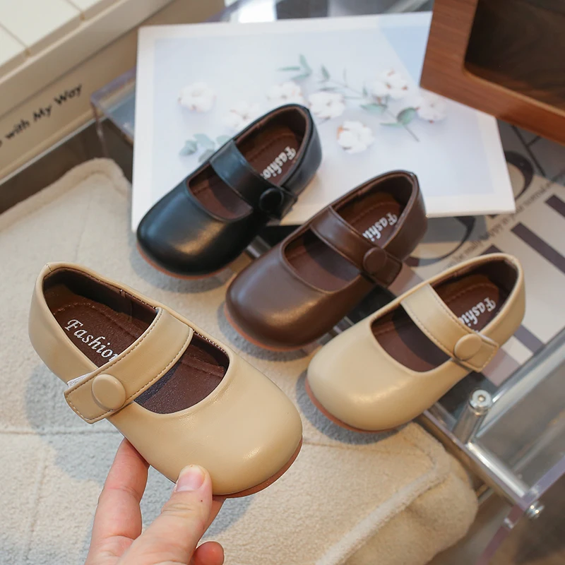 Girls Leather Shoes for Party Wedding Solid Color British Style Children Shallow Shoes Soft Sole Kids Princess Shoes 2024 New