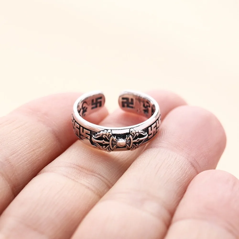 Elegante anello da uomo regolabile aperto retrò placcato in argento, tendenza alla moda, gioielli in acciaio inossidabile, accessorio personalizzato