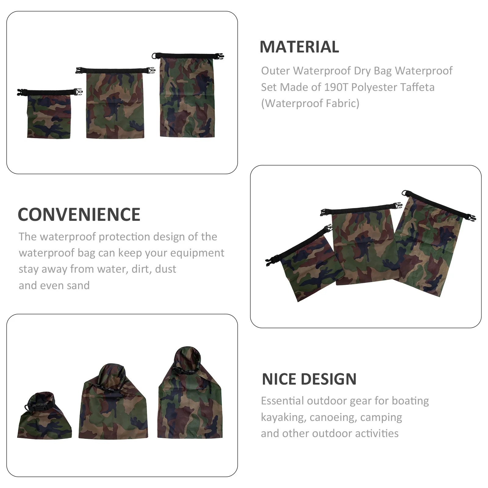 3Pcs Waterproof Dry Bags Portable Drifting Storage Pouches Outdoor Camping Kayaking Rafting Storage Bag Dry Bag