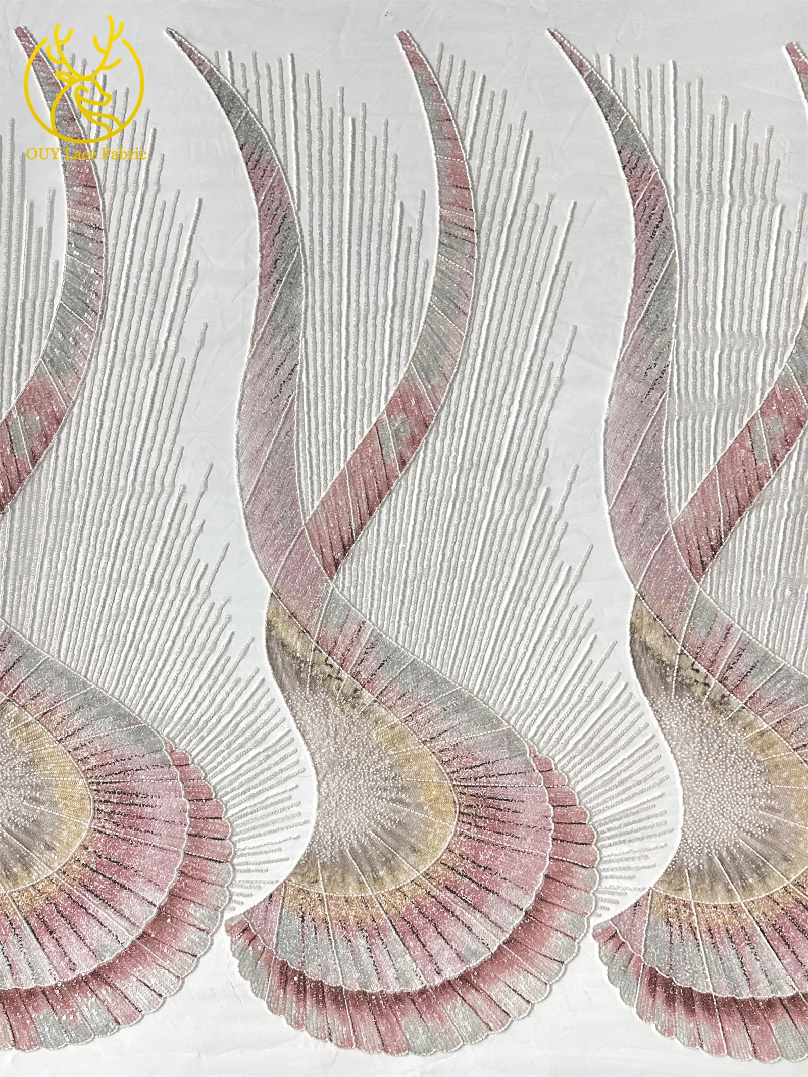 Colorful Gradient Latest Design Mesh Sequin Lace Fabric 3D Embroidery 2025 High Quality French Beaded Lace Party Dress Sewing