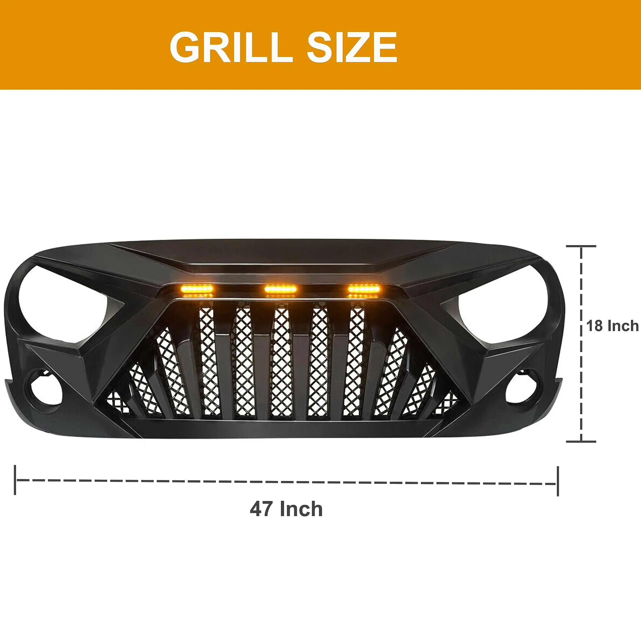 Front Grill Fit for 07-17 Jeep Wrangler JK JKU Grille Replacement Accessories LED Daytime Running Lights Design Wiring Harness