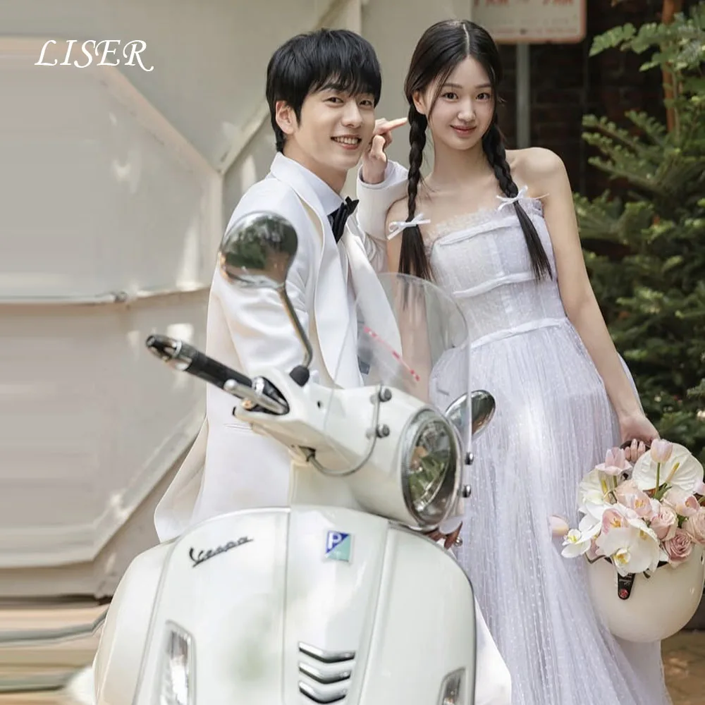 

Liser Light Purple Ribbons Strapless A-Line Evening Dresses Photo Shoot Silk Tulle Elegant Prom Dresses 저녁 드레스 Customized