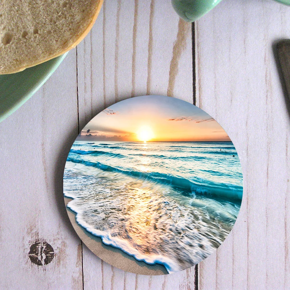 Beautiful Sea Wave and Sky Enamel Coasters for Table Summer Travel Reusable Drink Coasters Home Farmhouse Living Room Bar Decor