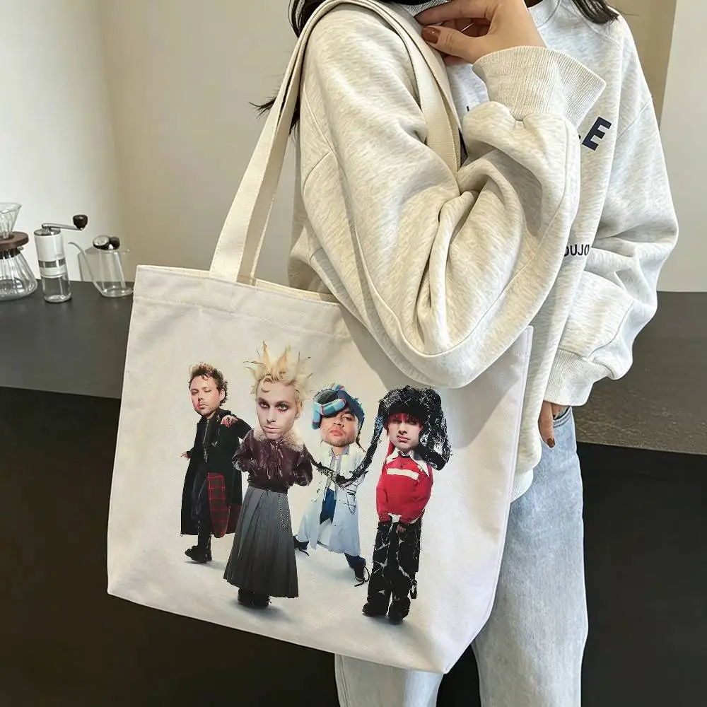 S-5SOS Band 5 S-Seconds of Summer Large Capacity Cotton Polyester Zipper Tote Bag Daily Shopping Shoulder Handbag