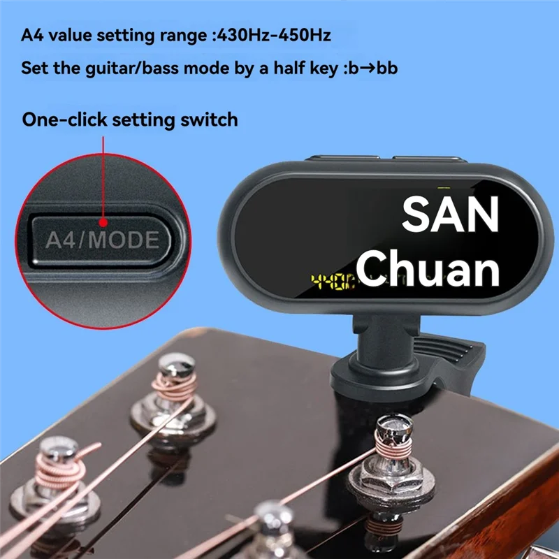 B72A موالف الغيتار باس موالف ET-10 شاشة ملونة عرض موالف قابلة للشحن مع قاعدة تركيب مزودة بمشبك للجيتار الكهربائي باس القيثارة V #1