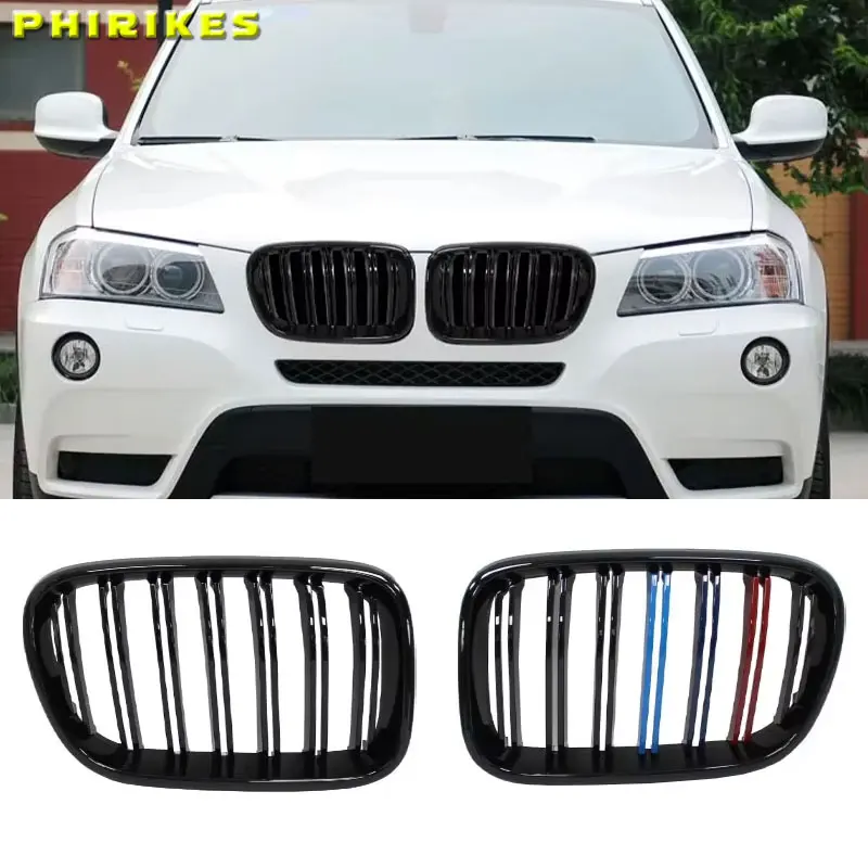 

Глянцевая черная передняя решетка капота из АБС-пластика с двойной линией, совместимая для BMW X3 F25 2010 2011 2012 2013