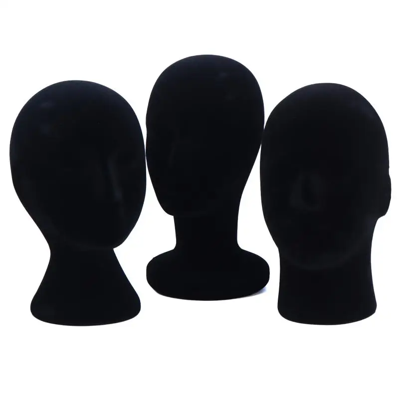 (Ce14)Black Velvet Mannequin Head 52cm Circumference Foam Wig Display Stand Stable Base For Scarf Headset Jewelry Shop Display