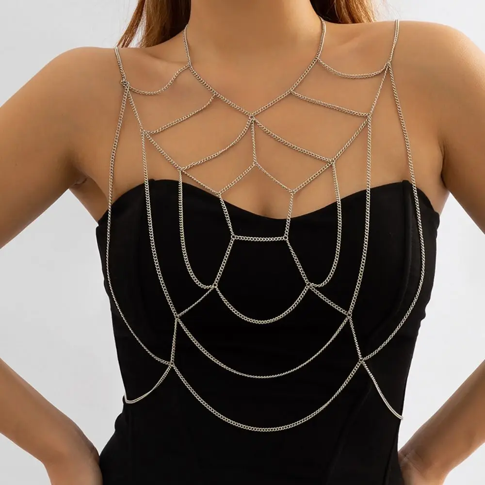 

Vintage Sexy Spider Web Body Chain Jewelry Metal Halloween Breast Chain Silver Tassel Spider Web Thigh Chain Halloween Accessory