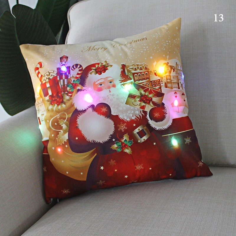 LED Christmas Cushion Cover Merry Santa Claus Light Pillow   Lighting Pillowcase Home Decoration New Year  Decor