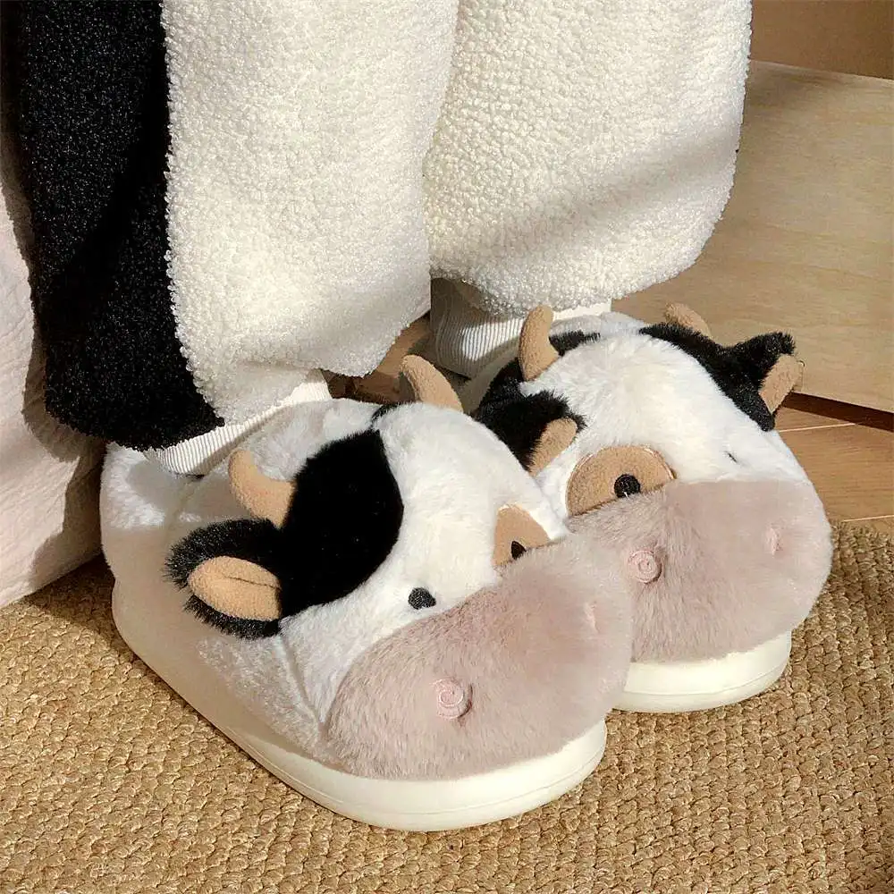 

Unsiex slip-on winter shoes for men animal cow fur slippers home plus size male's indoor shoes designer flip flops mens slippers