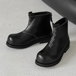 Black Fashion Luxury Men Autumn Winter Leather Shoes Dress Zipper Busines Work Ankle Boots Vintage British Platform Boots