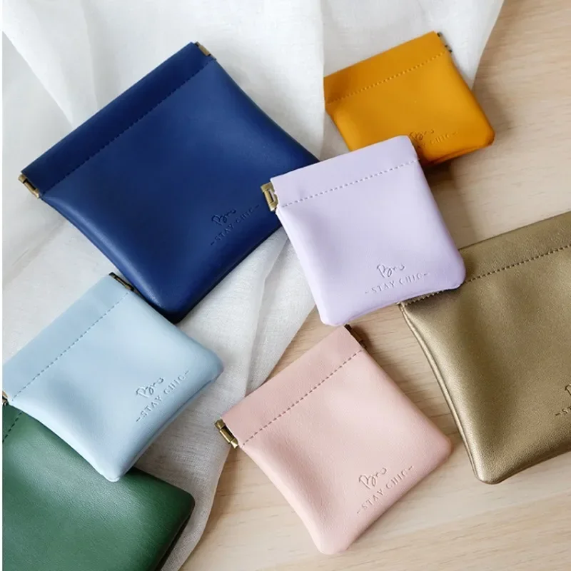 New Mini Delicate Coin Purse Solid Color Simple Portable Key Organizer PU Leather Soft Side Magnetic Buckle Lipstick Hand Bag